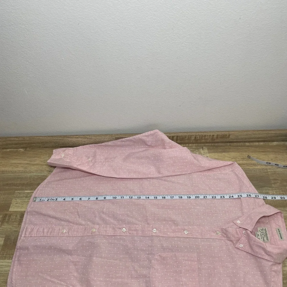 J. Crew Men Slim Untucked Secret Wash Shirt Pink Polka Dot Organic Cotton Medium